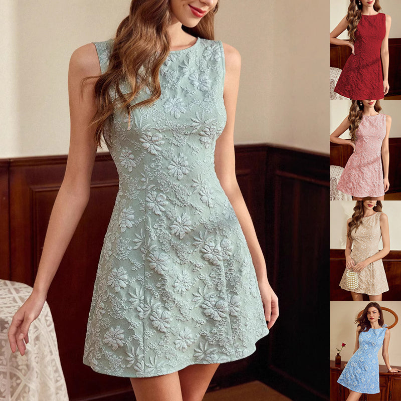 Robe d'été sans manches à imprimé floral jacquard, style minimaliste français