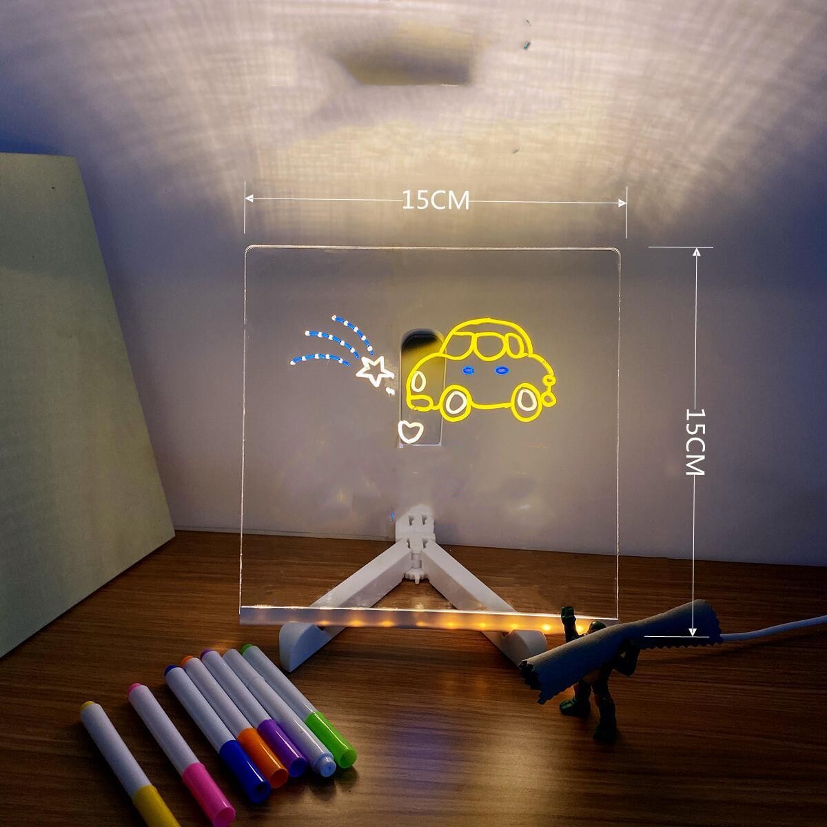 Tableau de notes LED en acrylique à monter soi-même, veilleuse, lampe de bureau LED USB avec 7 stylos, lampe pour noter les moments du quotidien et peindre