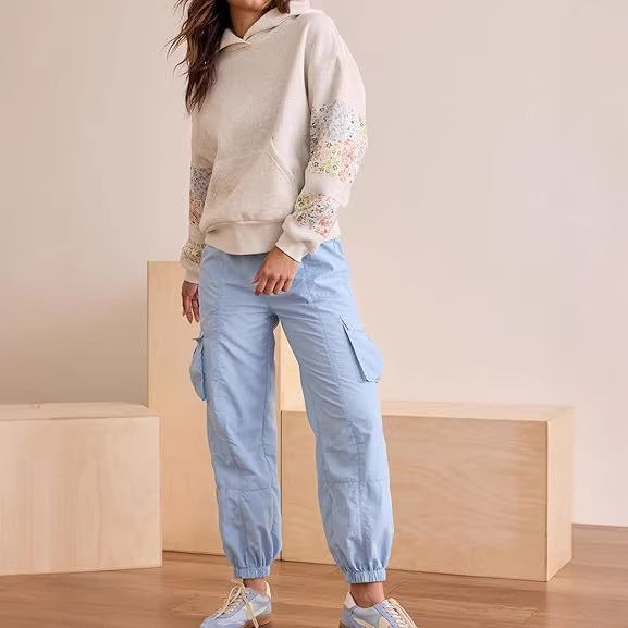 Sweat à capuche gris à motifs pour femme