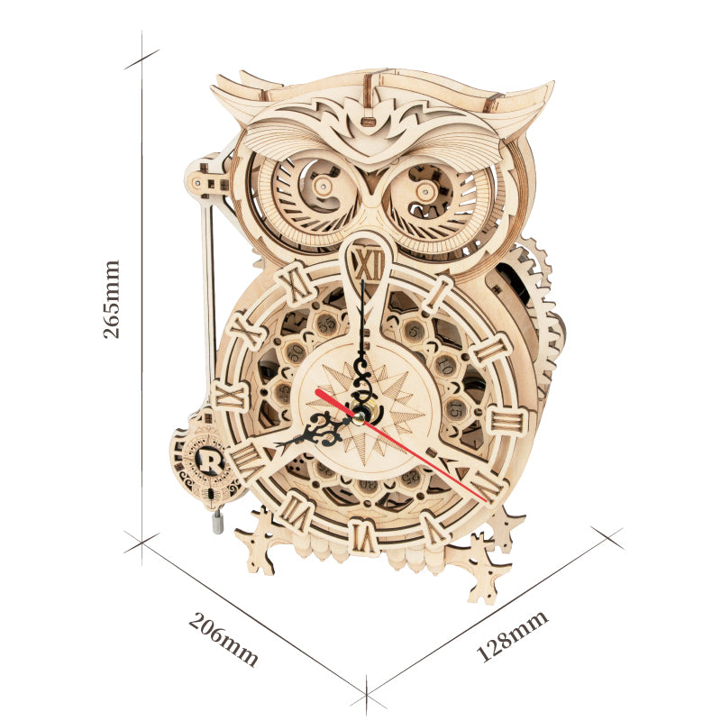 Robotime Rokr Jouets créatifs à monter soi-même Horloge hibou 3D en bois Kit de construction pour enfants Cadeaux de Noël Décoration intérieure LK503