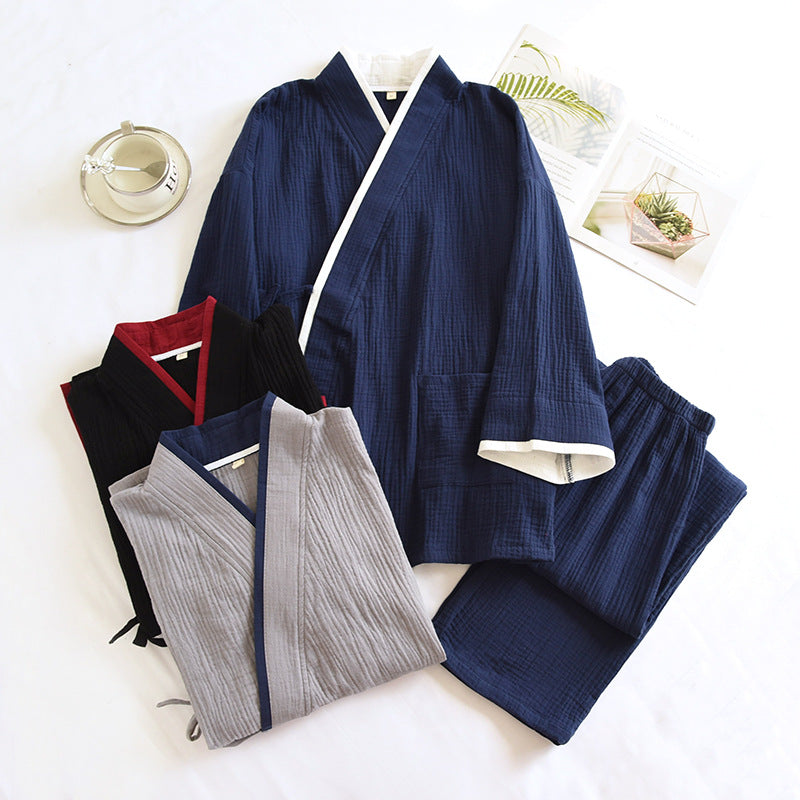 Ensemble kimono Hanfu pour homme en gaze de coton pur