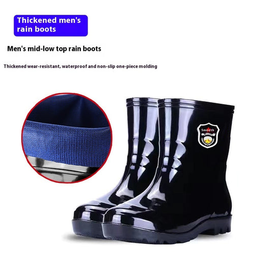 Bottes de pluie chaudes et résistantes à l'usure, doublées en polaire, à semelle en cuir camouflage et semelle en cuir pour homme.