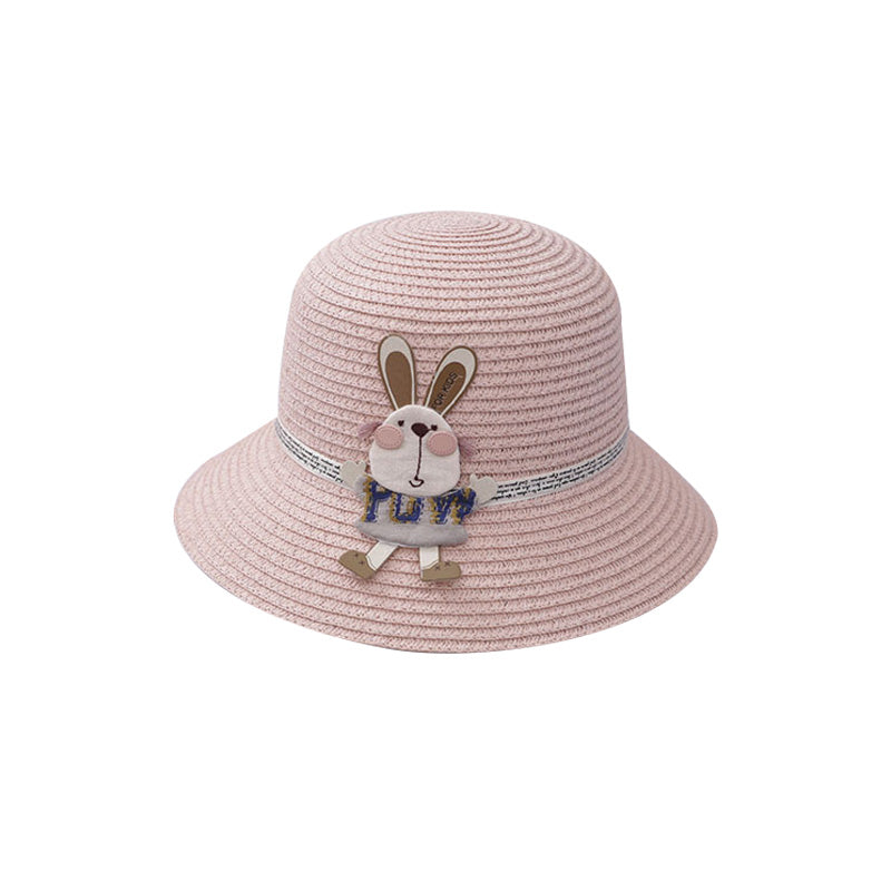 Sac à main décoré d'un adorable lapin, chapeau de paille deux pièces