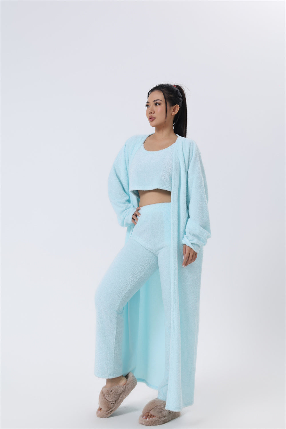 Ensemble pyjama confortable, ensemble de détente 3 pièces, vêtements d'intérieur mignons, ensembles chauds, ensemble assorti, ensemble de détente, ensembles pantalon 3 pièces, robe d'hiver pour femme