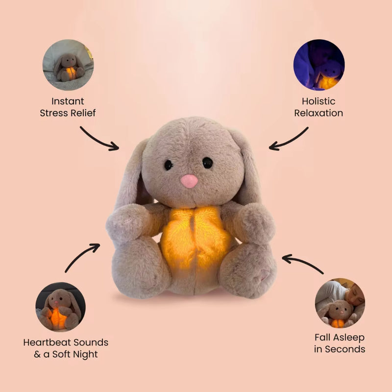 Lapin respirant en peluche sensorielle apaisante, idéal pour soulager l'anxiété des nouveau-nés et apaiser les bébés.