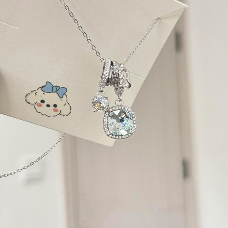 Collier en argent pur S925 avec zircon carré bleu océan limpide