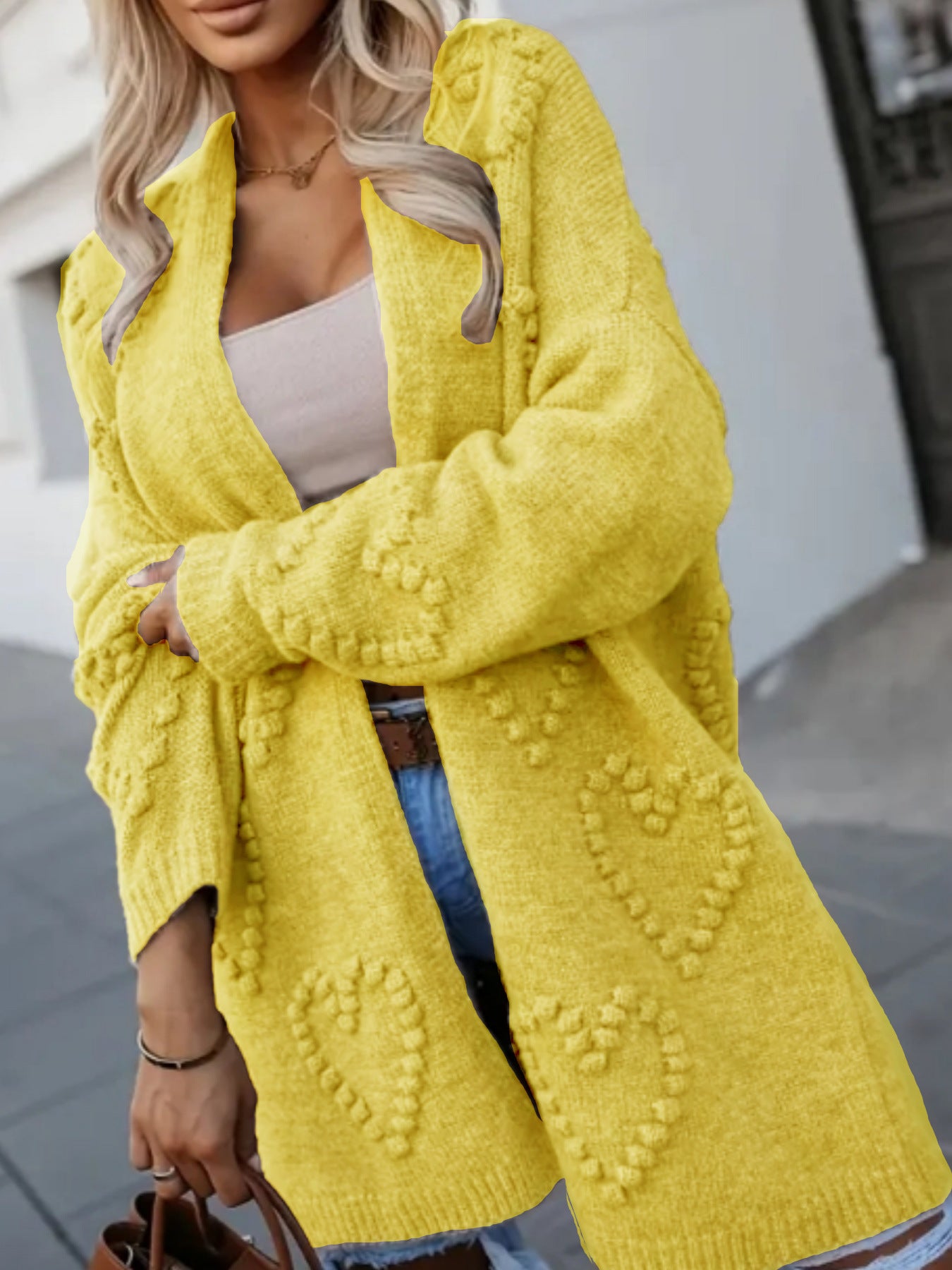 Gilet cardigan mi-long à manches longues en maille pour femme grande taille, polyvalent