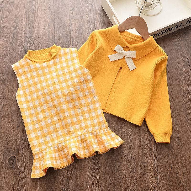 Ensemble printemps fille - Pull manches longues et jupe nœud