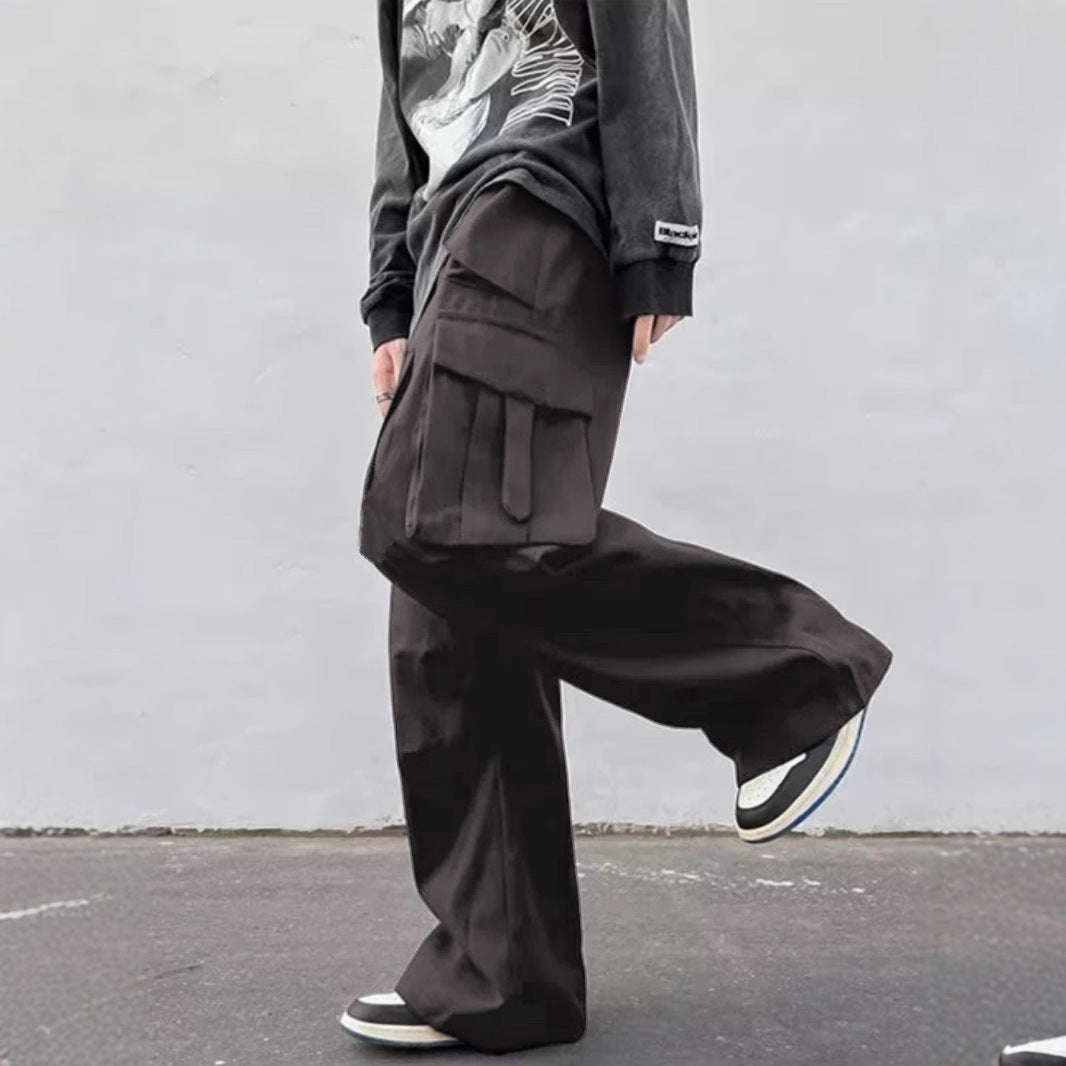 Pantalon parachute taille mi-haute jambes larges coupe décontractée