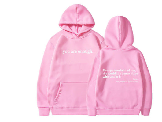 Chère personne derrière moi, le monde est meilleur grâce à toi. Avec tout mon amour, la personne devant toi. Sweat à capuche unisexe tendance, imprimé lettres, poche kangourou et cordon de serrage.