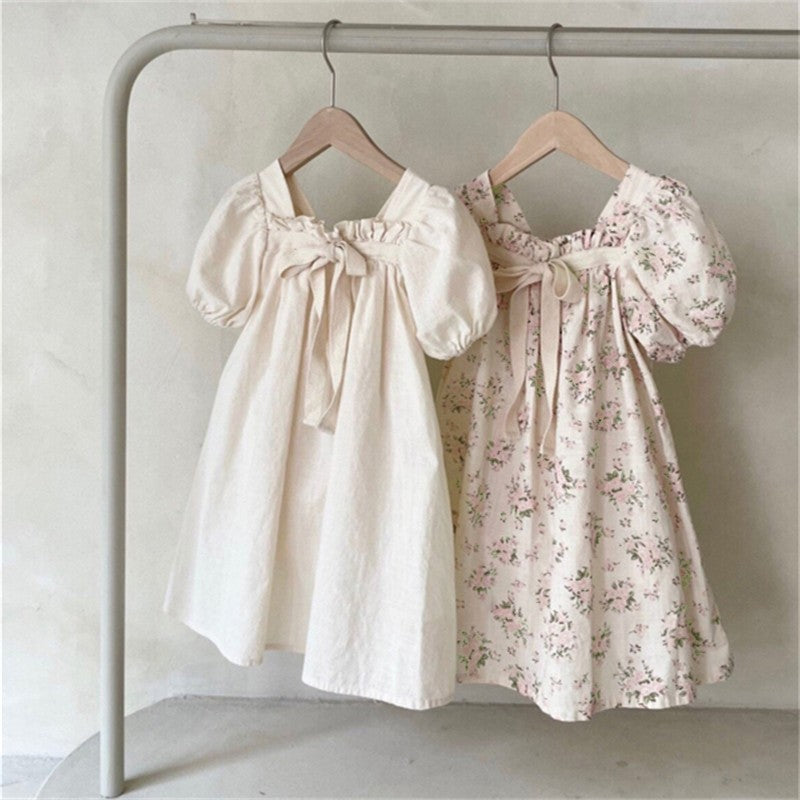 Robe fille - Manches bouffantes et nœud papillon