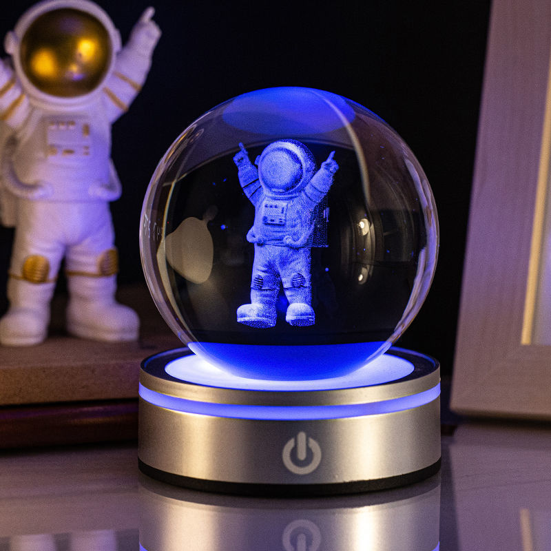 Boule de cristal lumineuse sculptée en 3D avec dégradé de couleurs, petite lampe de nuit, décoration intérieure, sélection de cadeaux