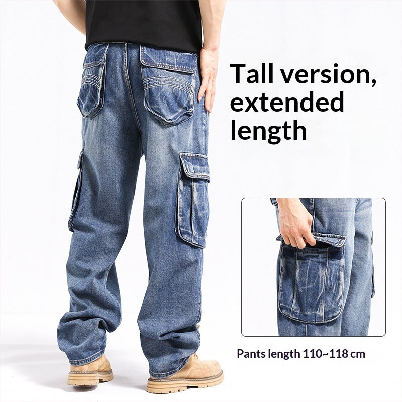 Jean grande taille élégant à jambes larges et poches multiples