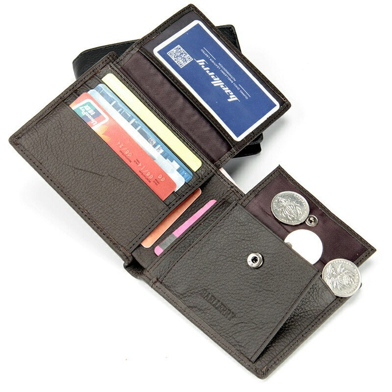 Porte-monnaie court à deux volets en cuir véritable pour homme