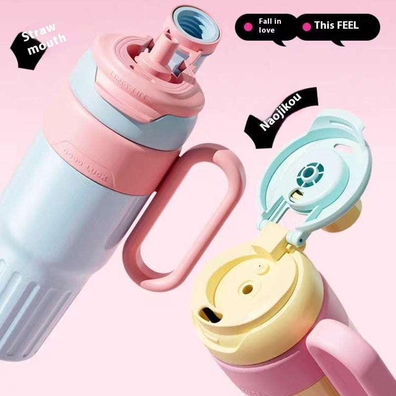 Gobelet isotherme double de 780 ml en acier inoxydable avec couvercle, grande capacité, avec paille, pour hommes et femmes.