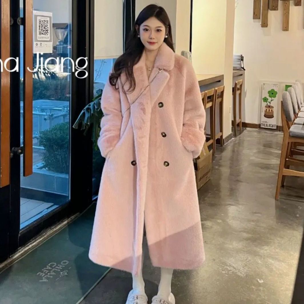 Nouveau manteau en fourrure et cuir ample pour femme, automne hiver.