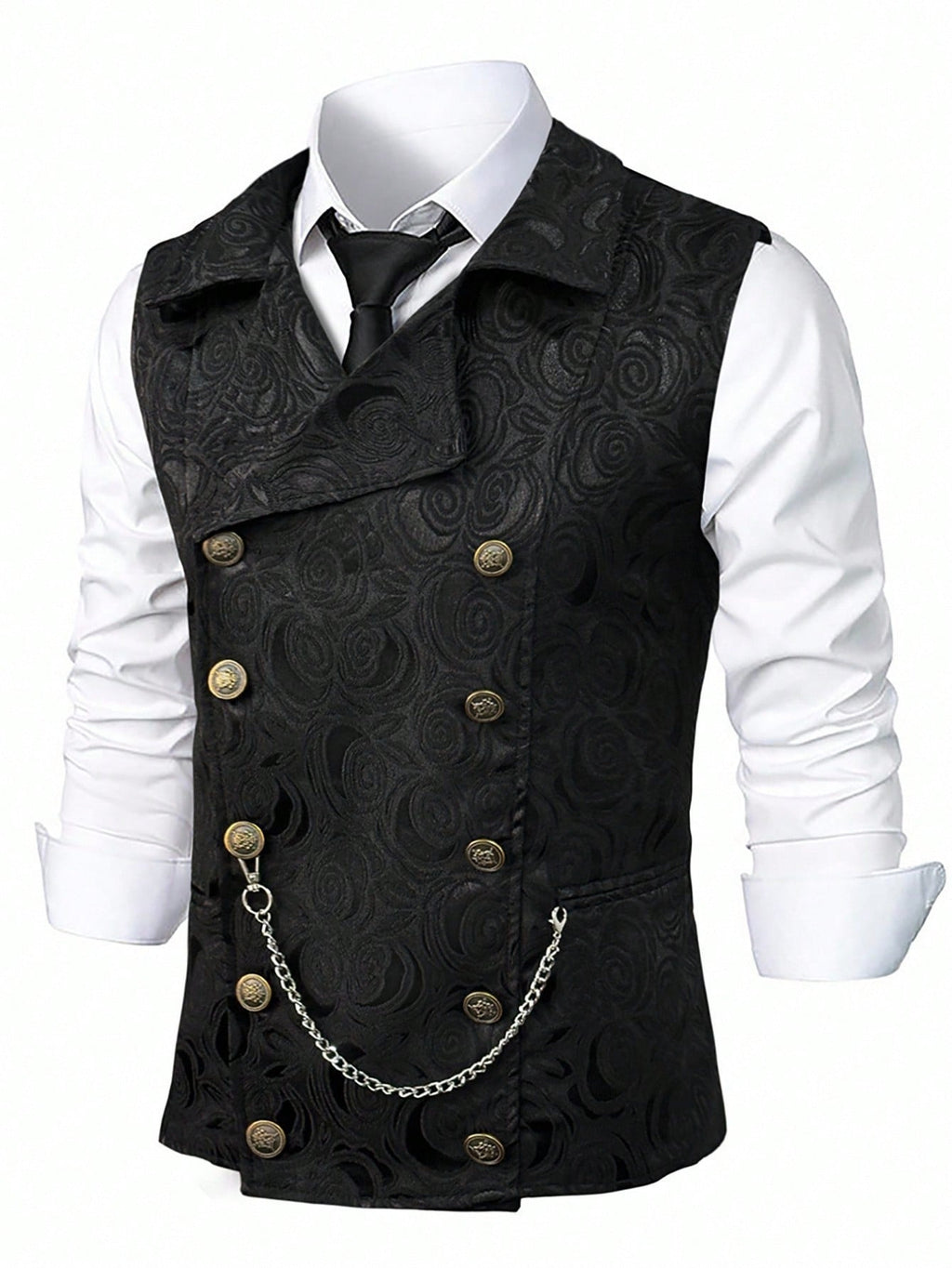 Gilet de costume croisé pour homme avec chaînette