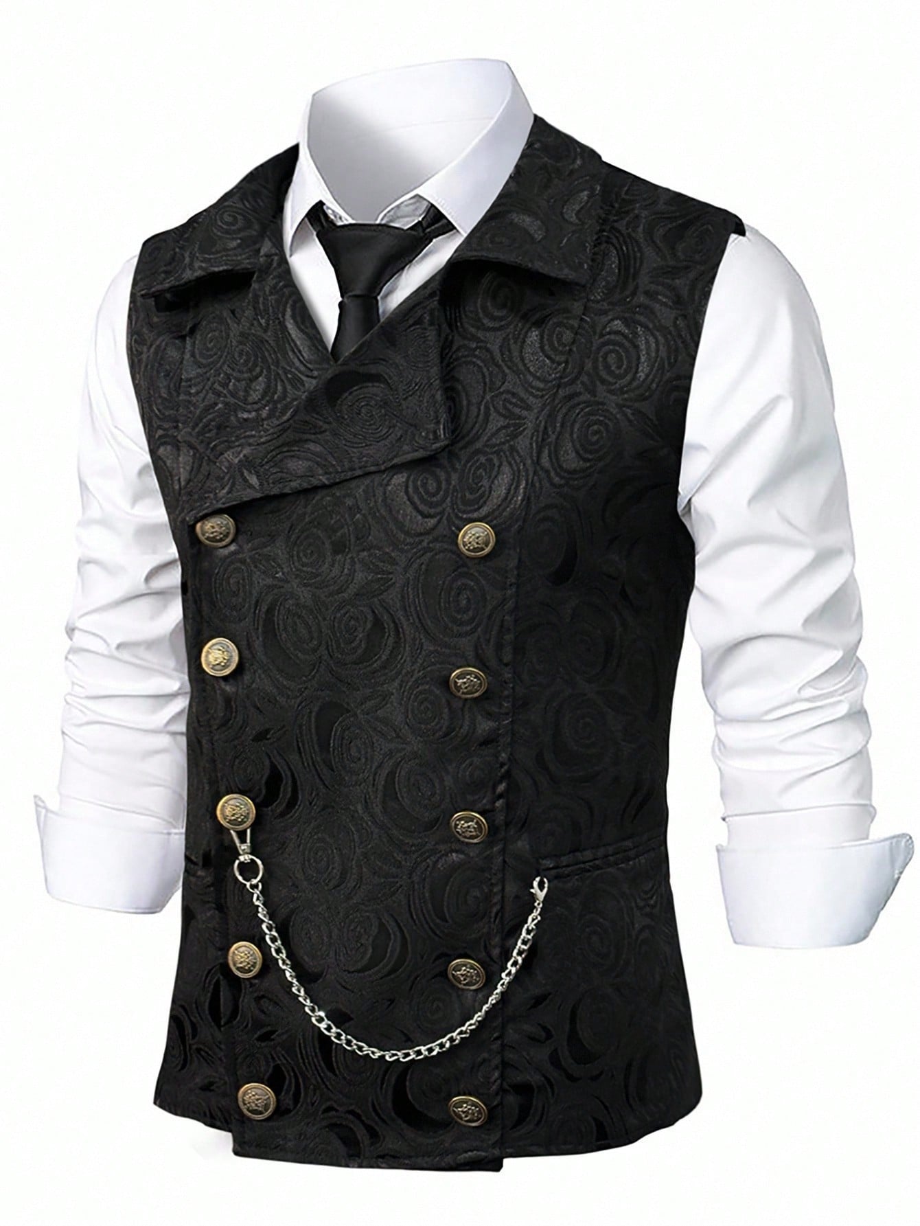 Gilet de costume croisé pour homme avec chaînette