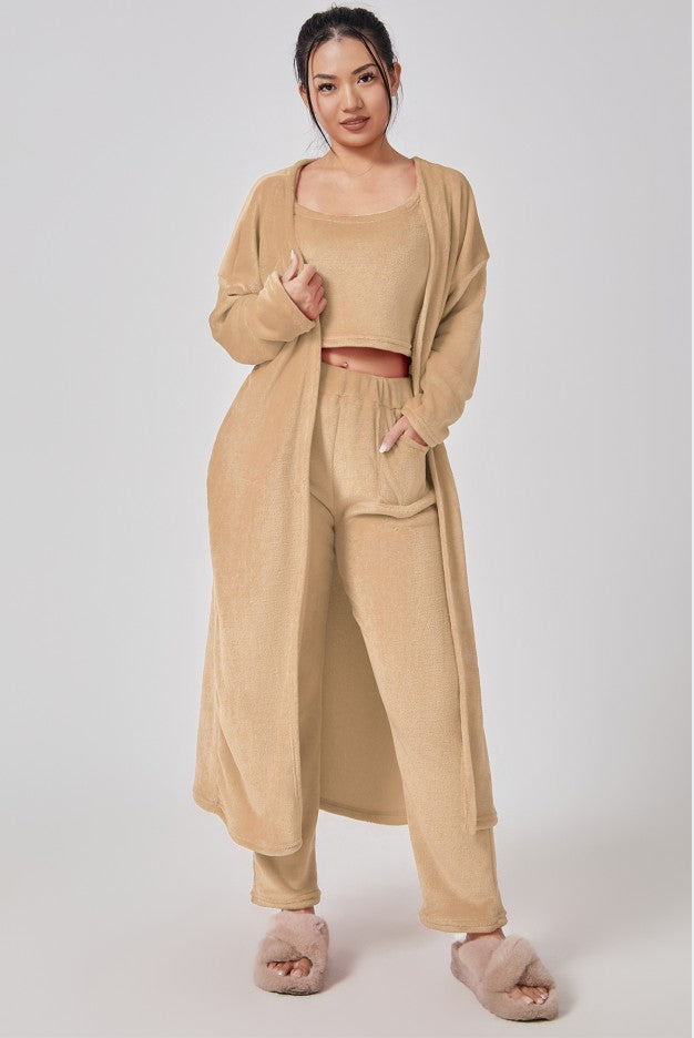 Ensemble pyjama confortable, ensemble de détente 3 pièces, vêtements d'intérieur mignons, ensembles chauds, ensemble assorti, ensemble de détente, ensembles pantalon 3 pièces, robe d'hiver pour femme