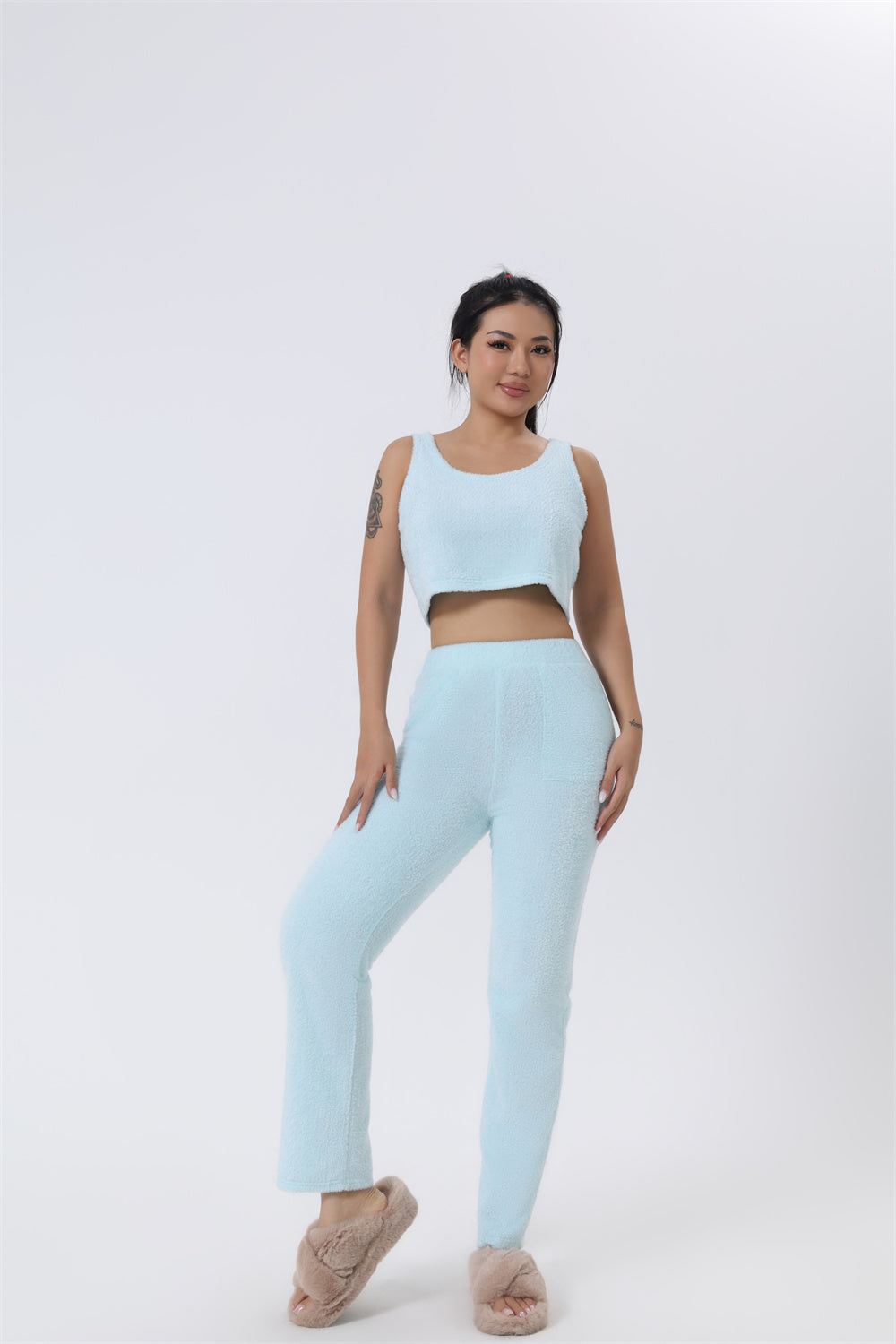 Ensemble pyjama confortable, ensemble de détente 3 pièces, vêtements d'intérieur mignons, ensembles chauds, ensemble assorti, ensemble de détente, ensembles pantalon 3 pièces, robe d'hiver pour femme