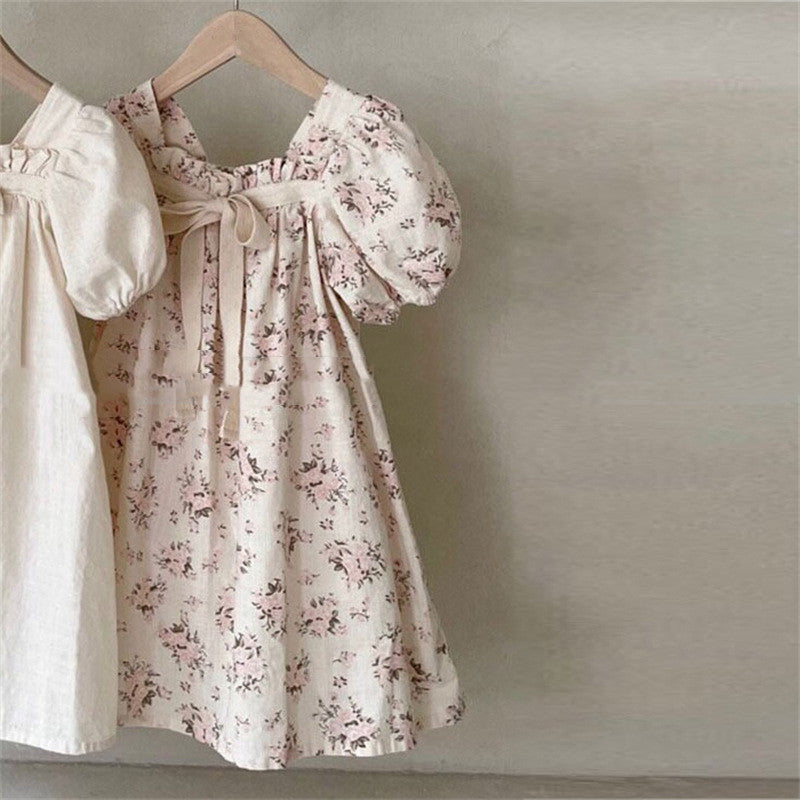 Robe fille - Manches bouffantes et nœud papillon