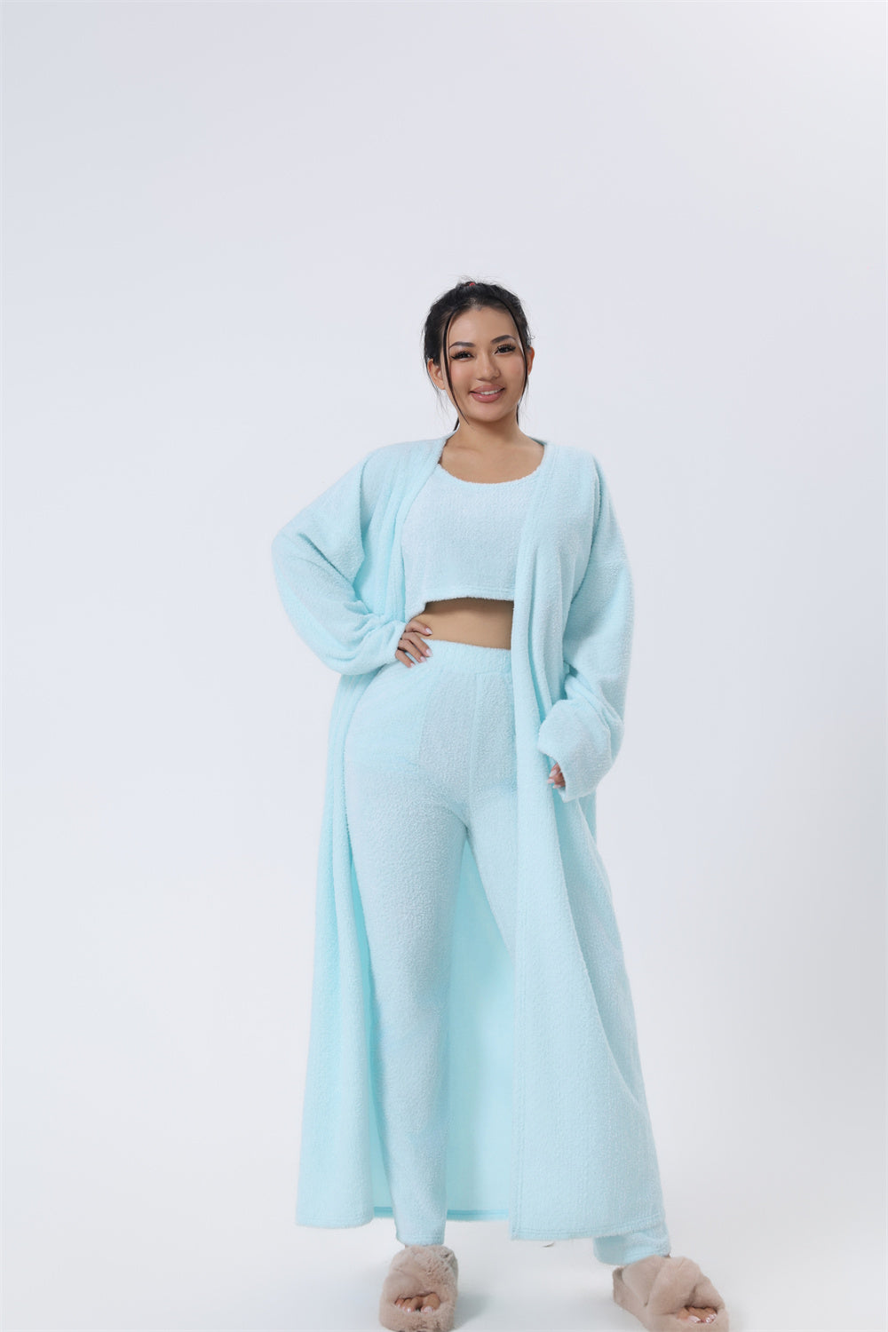 Ensemble pyjama confortable, ensemble de détente 3 pièces, vêtements d'intérieur mignons, ensembles chauds, ensemble assorti, ensemble de détente, ensembles pantalon 3 pièces, robe d'hiver pour femme