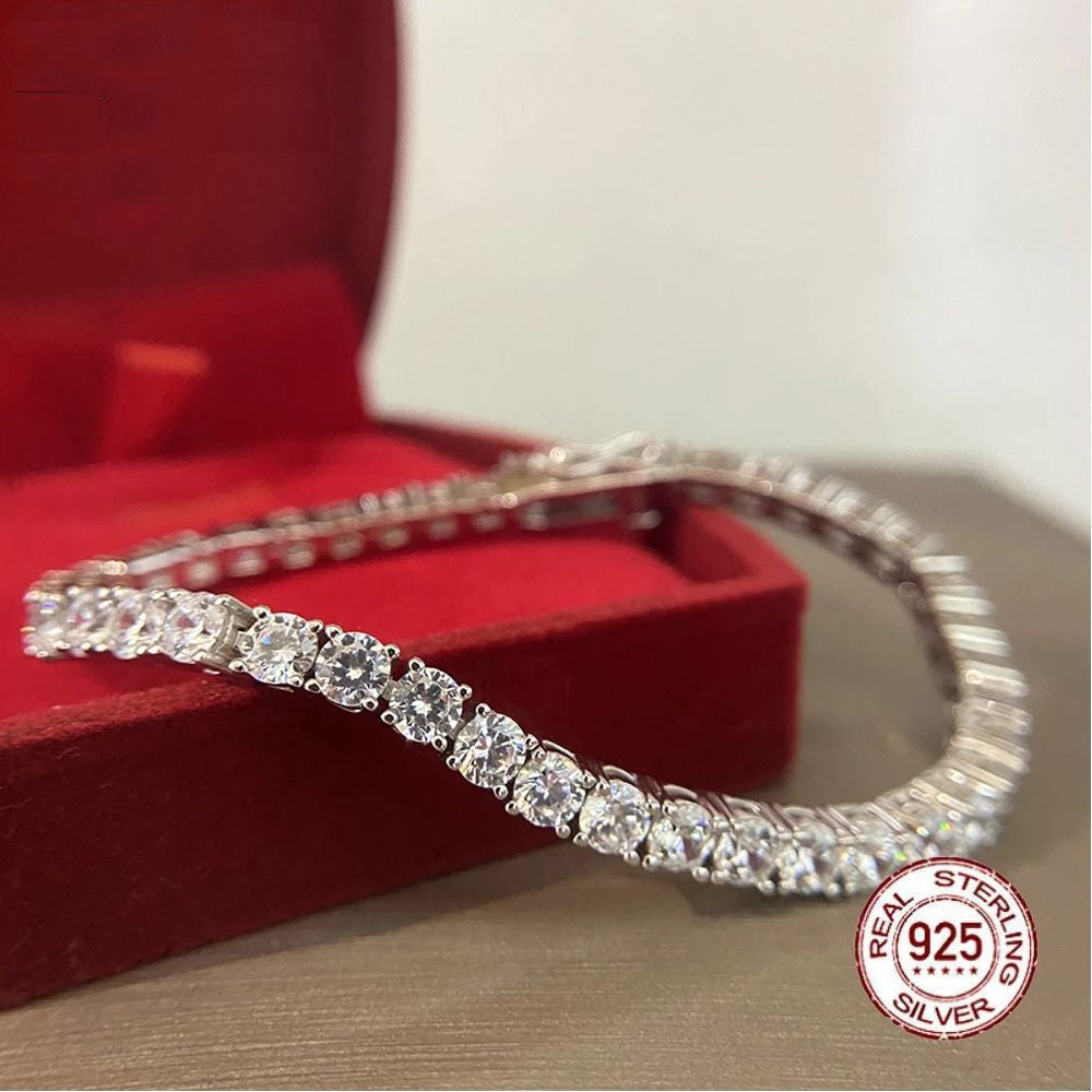 Bracelet en argent S925, longueur de chaîne 17-19 cm (chaîne tennis au choix).