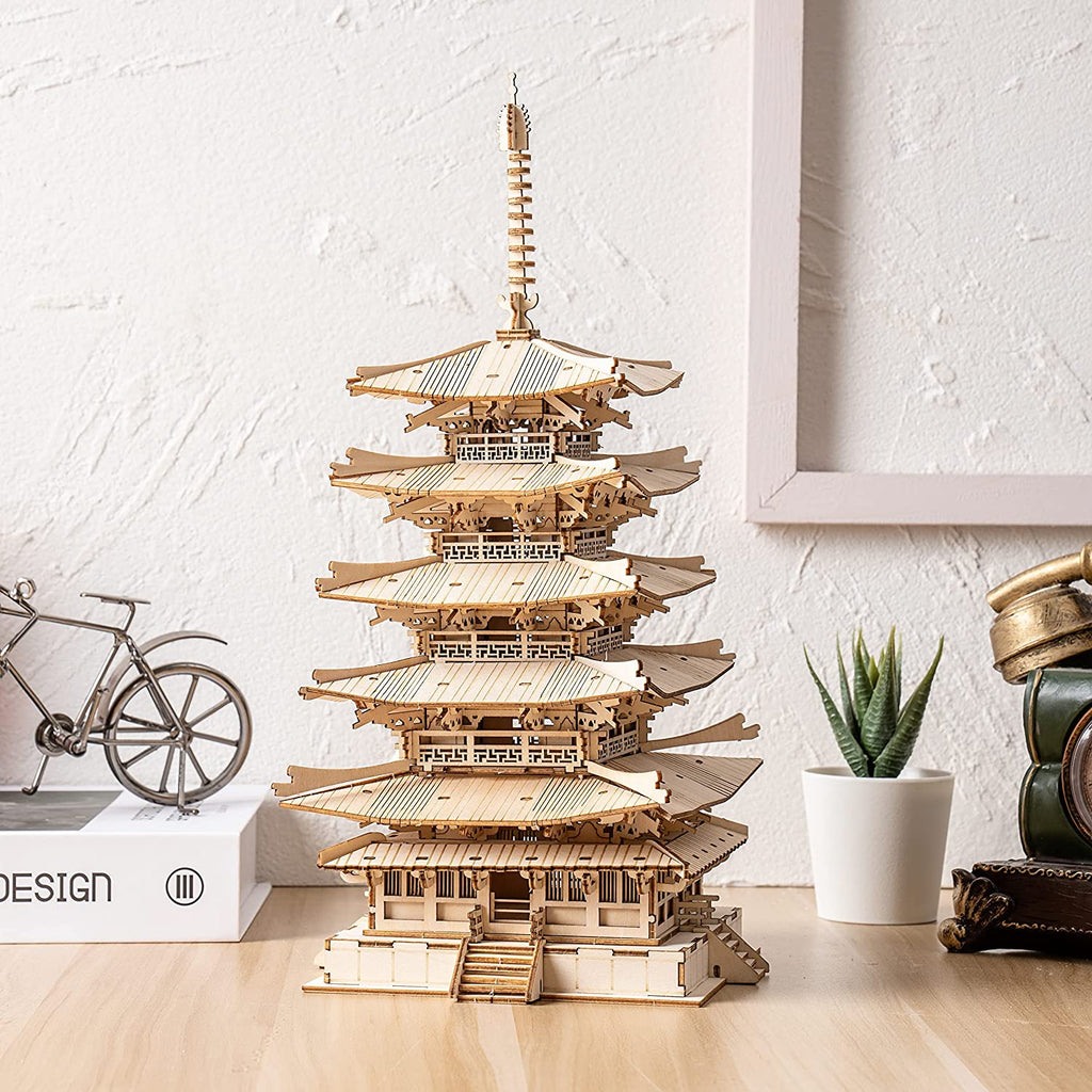 Robotime Pagode à cinq étages - Puzzle 3D en bois - Jouet pour enfants - Cadeau d'anniversaire - TGN02