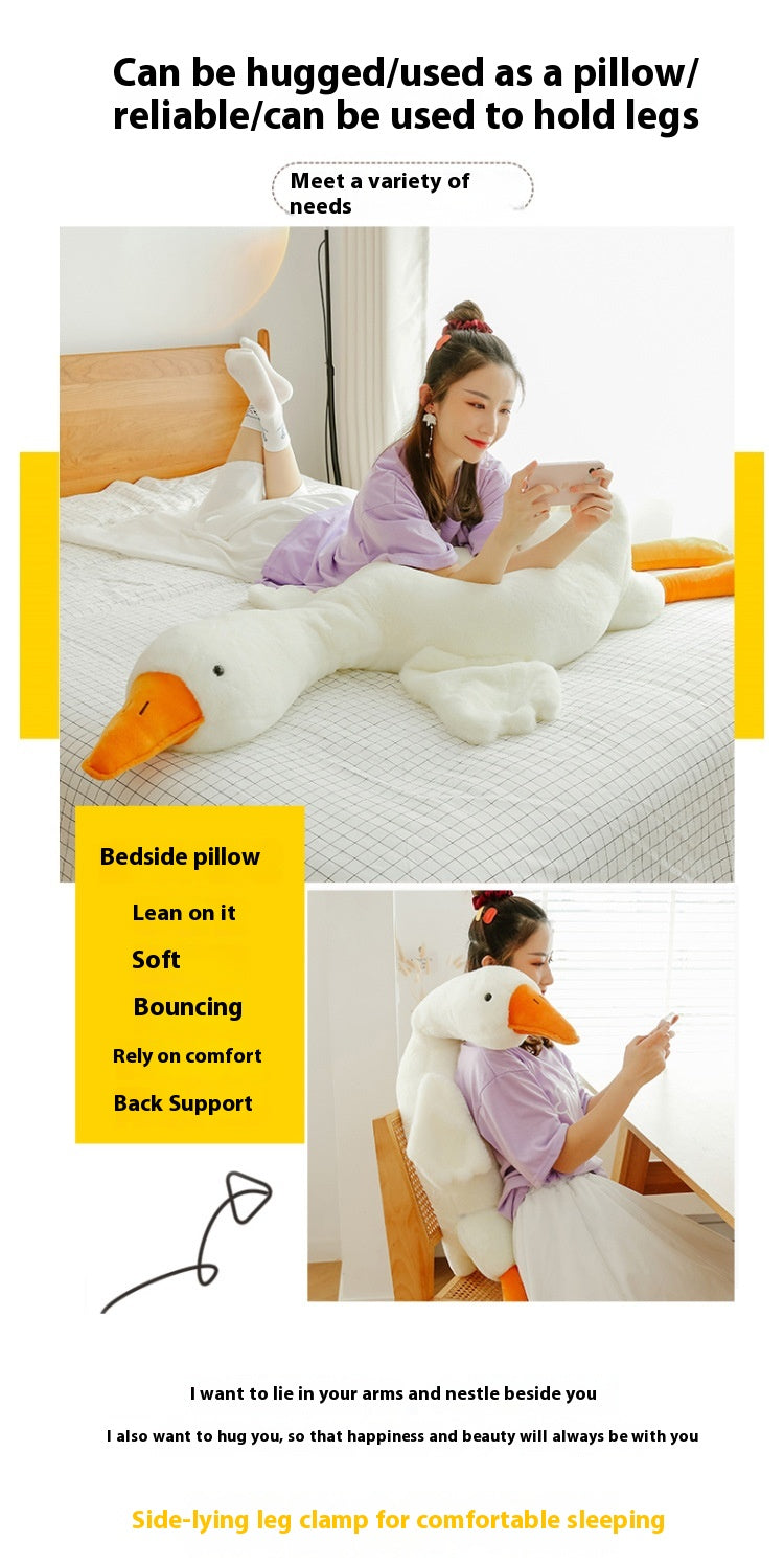 Coussin en peluche représentant une grosse oie blanche mignonne