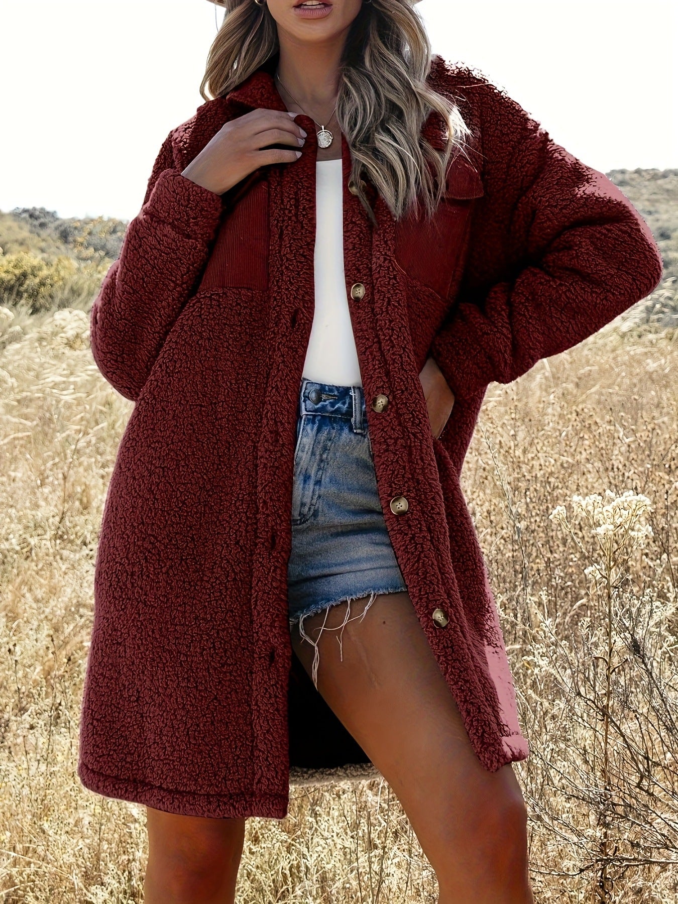 Manteau ample en laine d'agneau pour femme