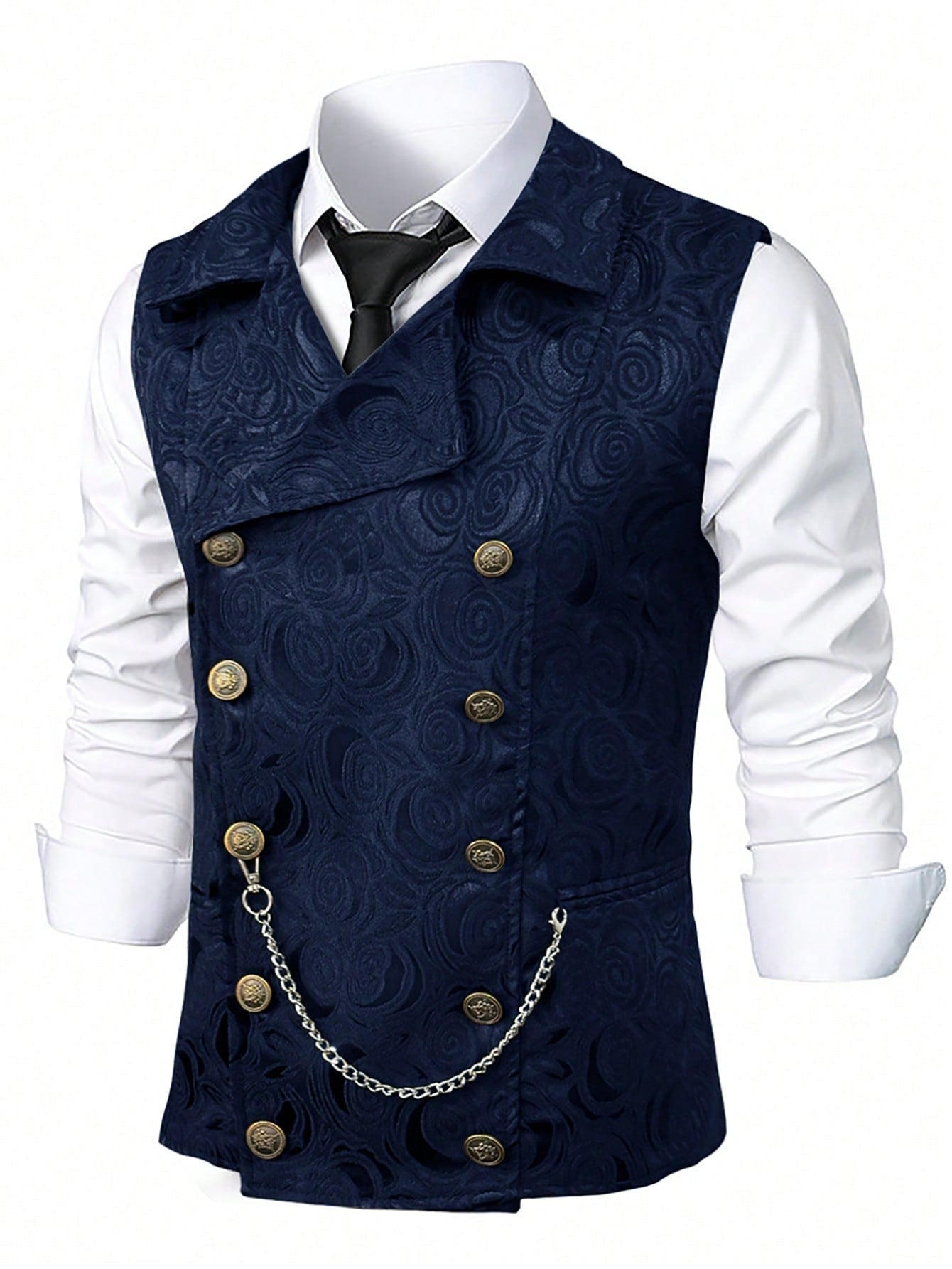 Gilet de costume croisé pour homme avec chaînette