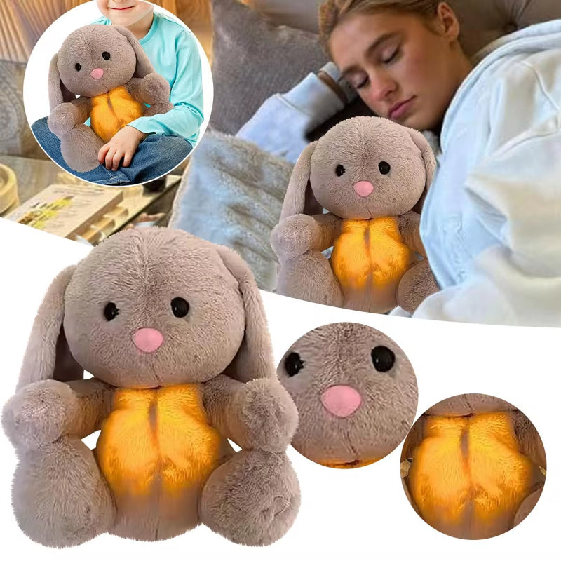 Lapin respirant en peluche sensorielle apaisante, idéal pour soulager l'anxiété des nouveau-nés et apaiser les bébés.