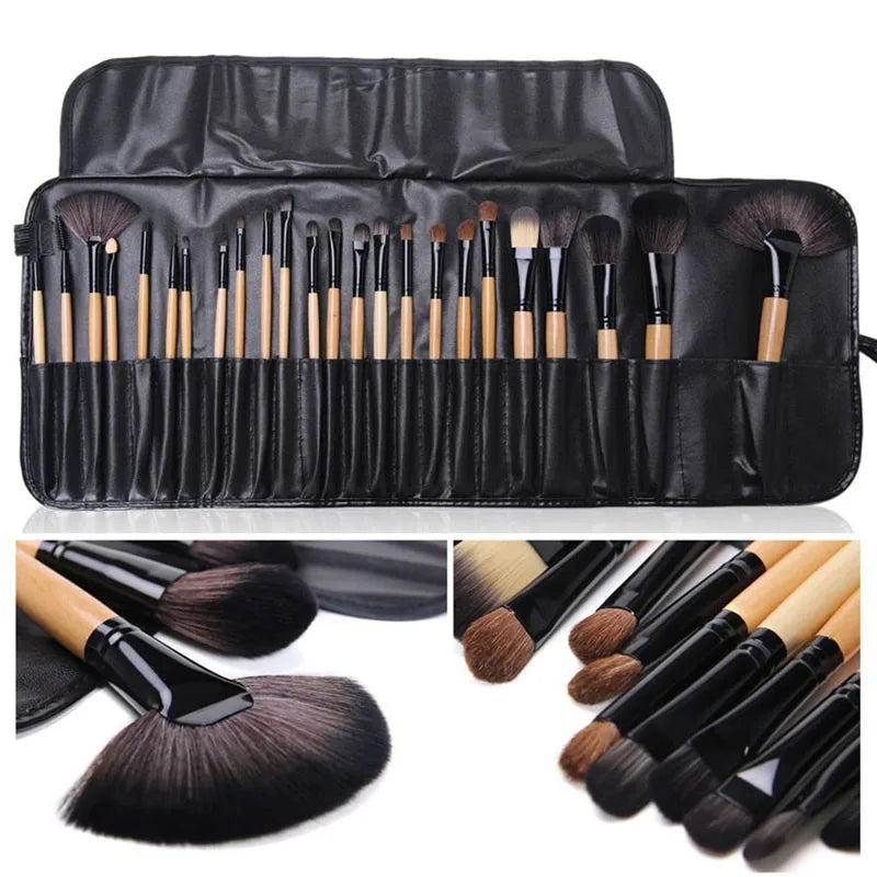Coffret cadeau de 24 pinceaux de maquillage professionnels pour sourcils, poudre, fond de teint et fards à paupières.