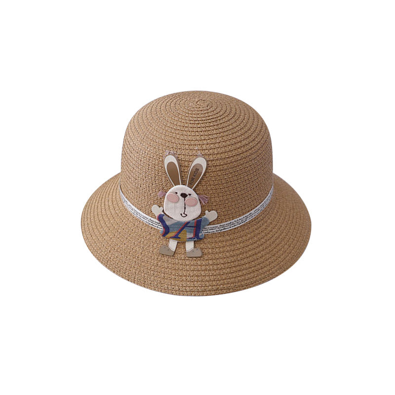 Sac à main décoré d'un adorable lapin, chapeau de paille deux pièces