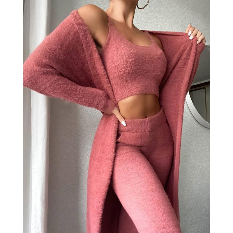 Ensemble pyjama confortable, ensemble de détente 3 pièces, vêtements d'intérieur mignons, ensembles chauds, ensemble assorti, ensemble de détente, ensembles pantalon 3 pièces, robe d'hiver pour femme