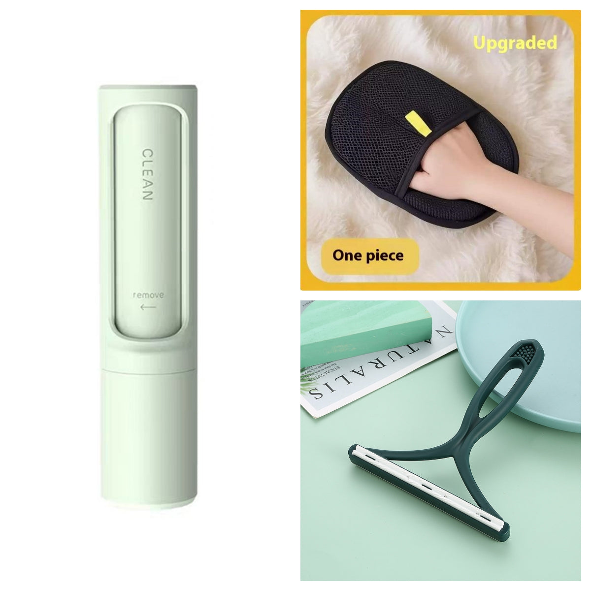 Brosse anti-poils d'animaux réutilisable 2 en 1, rouleau adhésif, outil autonettoyant portable et efficace pour chats et chiens.
