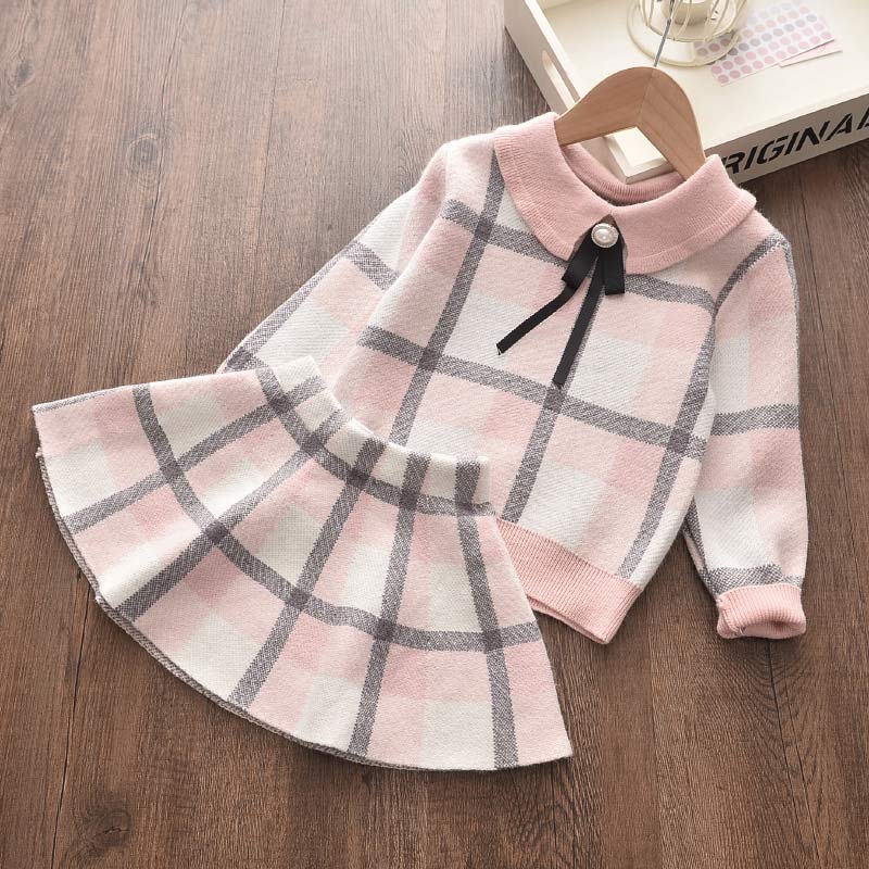 Ensemble printemps fille - Pull manches longues et jupe nœud