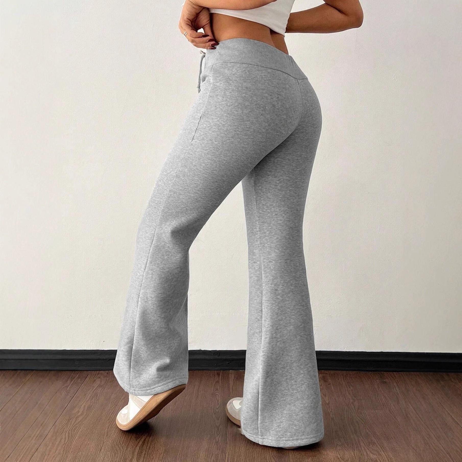 Pantalon de survêtement rembourré en polaire, taille haute, couleur unie