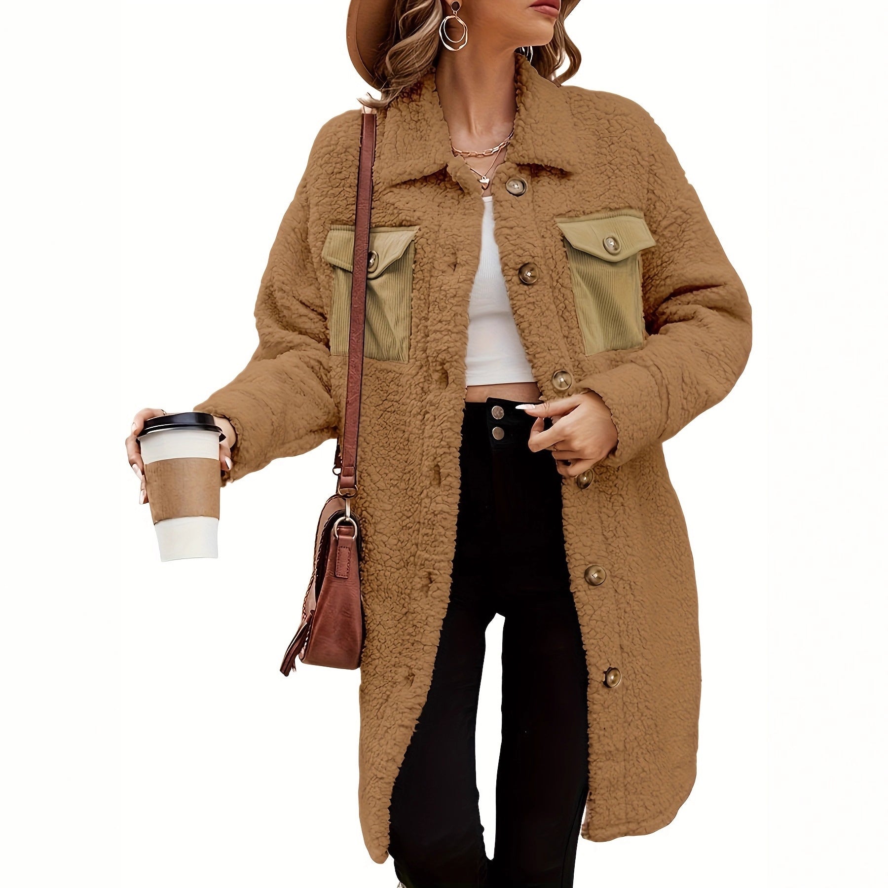 Manteau ample en laine d'agneau pour femme