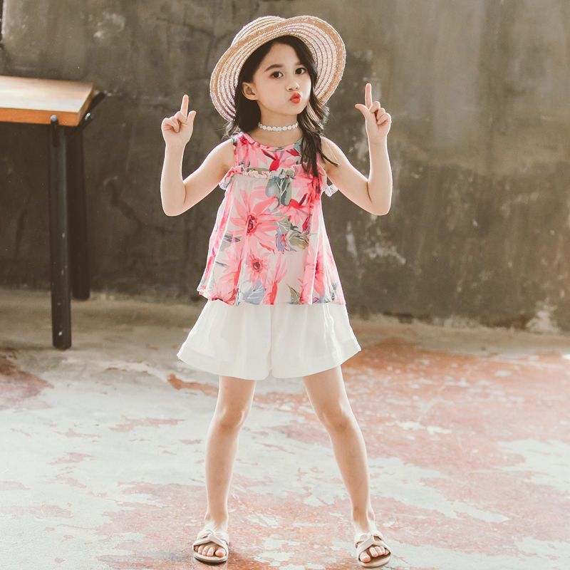 Ensemble d'été pour filles, vêtements pour enfants, style occidental, short coréen à manches courtes