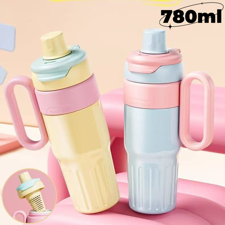 Gobelet isotherme double de 780 ml en acier inoxydable avec couvercle, grande capacité, avec paille, pour hommes et femmes.