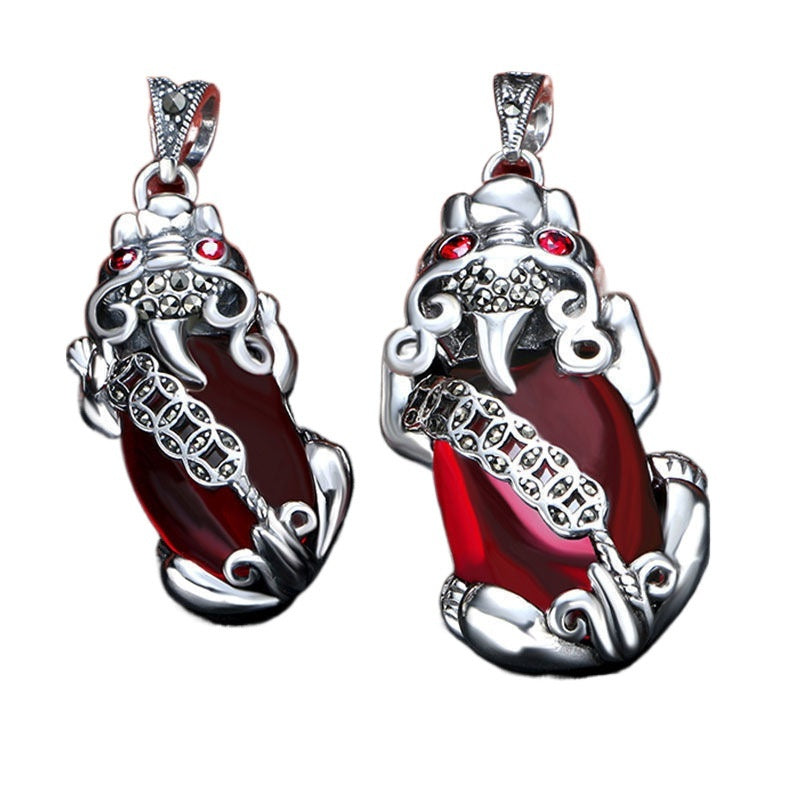 Collier en argent pur 999 Pi Xiu et grenat pour femme