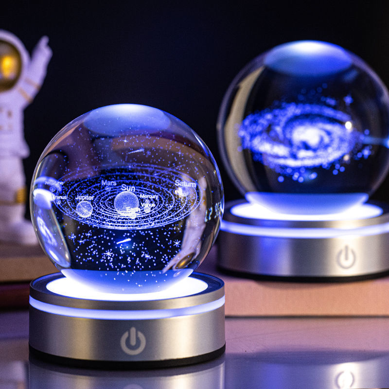 Boule de cristal lumineuse sculptée en 3D avec dégradé de couleurs, petite lampe de nuit, décoration intérieure, sélection de cadeaux