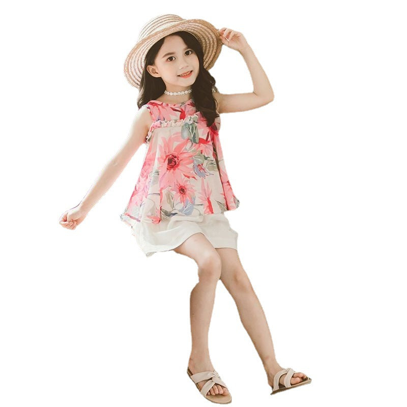 Ensemble d'été pour filles, vêtements pour enfants, style occidental, short coréen à manches courtes