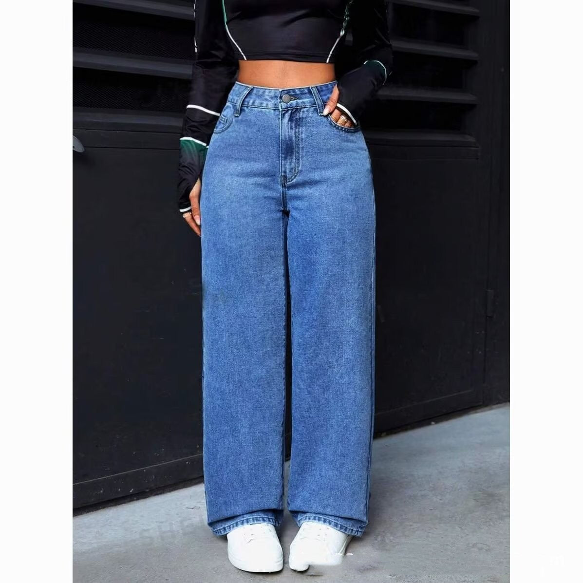 Jean droit taille haute style sucré et épicé - Vêtements pour femmes