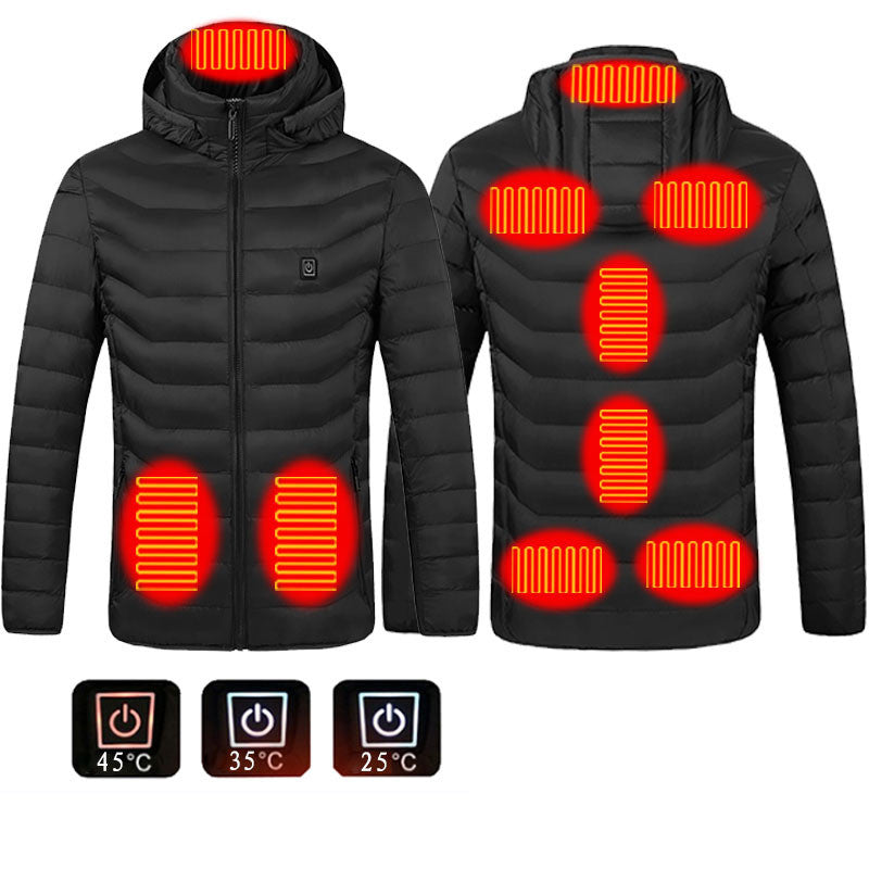 Veste chauffante d'hiver, manteau en coton électrique USB, fermeture éclair, vêtement thermique chauffant, gilet chauffant pour homme