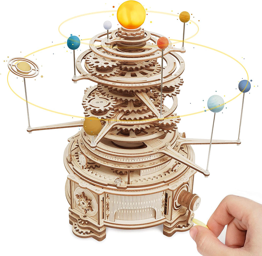 Robotime ROKR 316PCS Planétarium mécanique rotatif 3D en bois, jeu de puzzle, kit de construction de modèle, jouet, cadeau pour enfants et garçons
