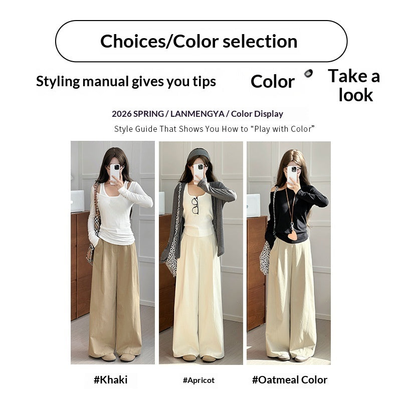 Pantalon décontracté ample à taille haute et jambes larges pour femme