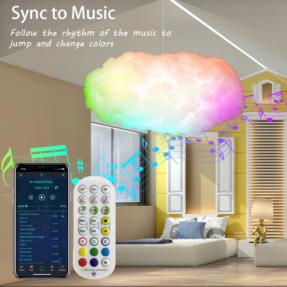 Lampe USB Cloud Light avec application de contrôle, synchronisation musicale et simulation d'éclairage 3D RGBIC pour chambre à coucher.