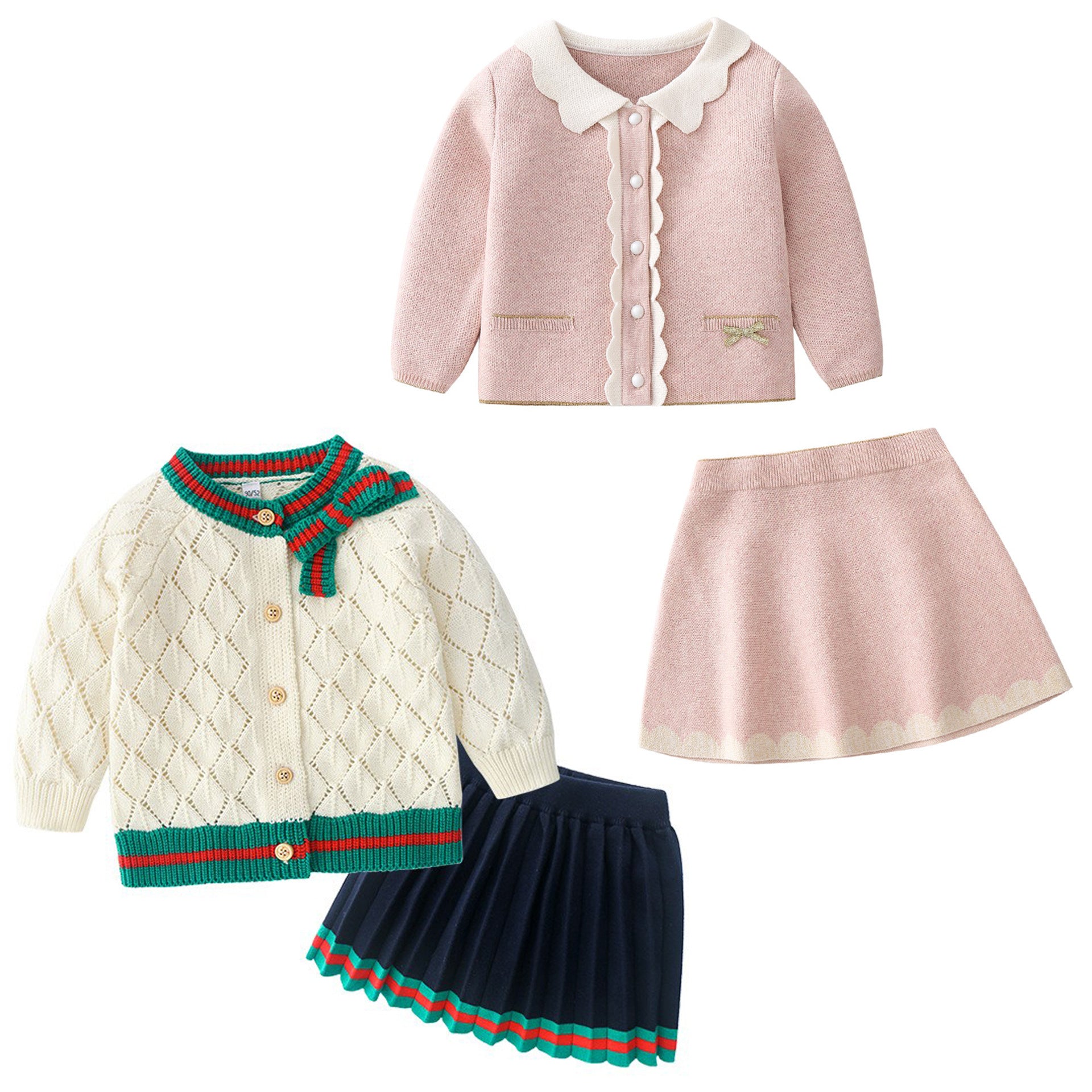 Ensemble bébé fille - Cardigan et jupe en maille coton